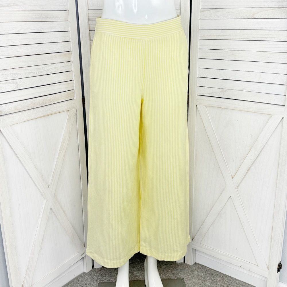 Loft Striped Linen Blend Wide Leg Crop Pants Yellow White Small Lined Preppy